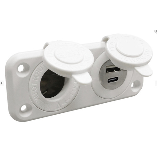 Prise allume-cigares + double USB-A+USB-C blanc - OSCULATI