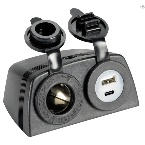 Prise allume cigare + USB-A + USB-C avec carénage noir - OSCULATI
