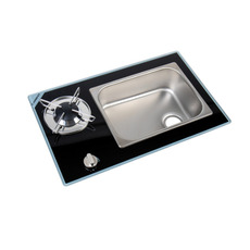 Miniature Réchaud Cristal combiné - 1 FEU & 1 ÉVIER - 550 x 334mm - NOIR/ARGENT - CARBEST N° 0