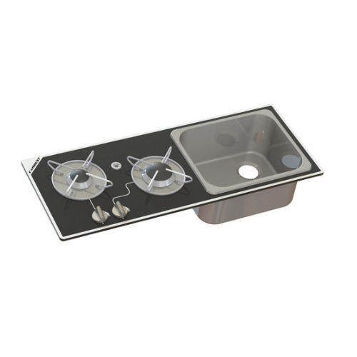 Réchaud Cristal combiné - 2 FEUX & 1 ÉVIER - 765 X 334 MM - NOIR/ARGENT MAT  - CARBEST