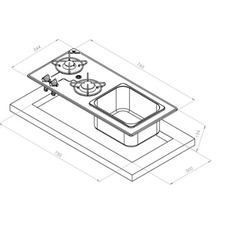 Miniature Réchaud Cristal combiné - 2 FEUX & 1 ÉVIER - 765 X 334 MM - NOIR/ARGENT MAT  - CARBEST N° 1
