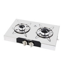 Miniature Réchaud chrome 2 feux - 440 x 290 mm - BOUTONS SUR LONGUEUR - CARBEST N° 0