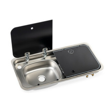 Miniature Réchaud combiné - 2 FEUX & 1 ÉVIER (A GAUCHE )  -  726 x 346  mm - NOIR/ARGENT - CARBEST N° 7