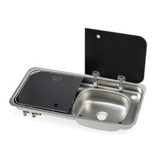 Miniature Réchaud combiné - 2 FEUX & 1 ÉVIER (A DROITE ) - 726 x 346 mm - NOIR/ARGENT - CARBEST N° 3