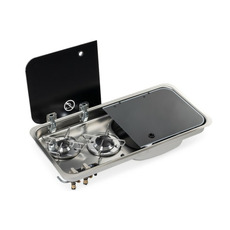 Miniature Réchaud combiné - 2 FEUX & 1 ÉVIER (A DROITE ) - 726 x 346 mm - NOIR/ARGENT - CARBEST N° 5