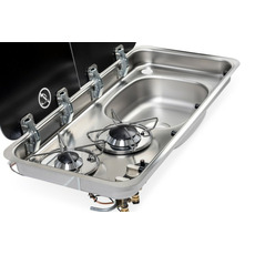 Miniature Réchaud combiné - 2 FEUX & 1 ÉVIER (A DROITE ) - 726 x 346 mm - NOIR/ARGENT - CARBEST N° 6