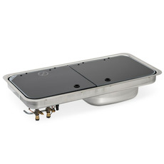 Miniature Réchaud combiné - 2 FEUX & 1 ÉVIER (A DROITE ) - 726 x 346 mm - NOIR/ARGENT - CARBEST N° 8