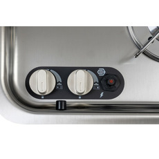 Miniature Réchaud combiné - 2 FEUX & 1 ÉVIER (A DROITE ) - 726 x 346 mm - NOIR/ARGENT - CARBEST N° 9