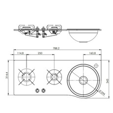 Miniature Réchaud combiné - 2 FEUX / 1 EVIER - 788 X 343 mm - PV1364 - CAN - N° 2