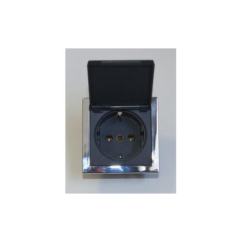 PRISE Schuko Grise avec cache Chromé Brillant