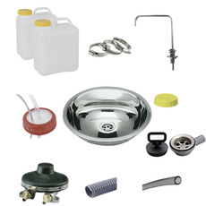 Miniature Pack évier INOX complet avec pompe à pied, robinet, tuyaux, double jerrican et accessoires – Installation eau mobile pour camping-car, caravane et fourgon aménagé N° 0