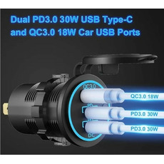 Miniature Prise charge rapide encastrable - USB-C (x2) + USB-A (x1) - avec voltmètre LED et interrupteur N° 3