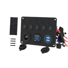 Miniature Panneau de commande multifonctions à 5 interrupteurs – USB, 12 V et voltmètre LED N° 0