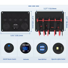 Miniature Panneau de commande multifonctions à 5 interrupteurs – USB, 12 V et voltmètre LED N° 3